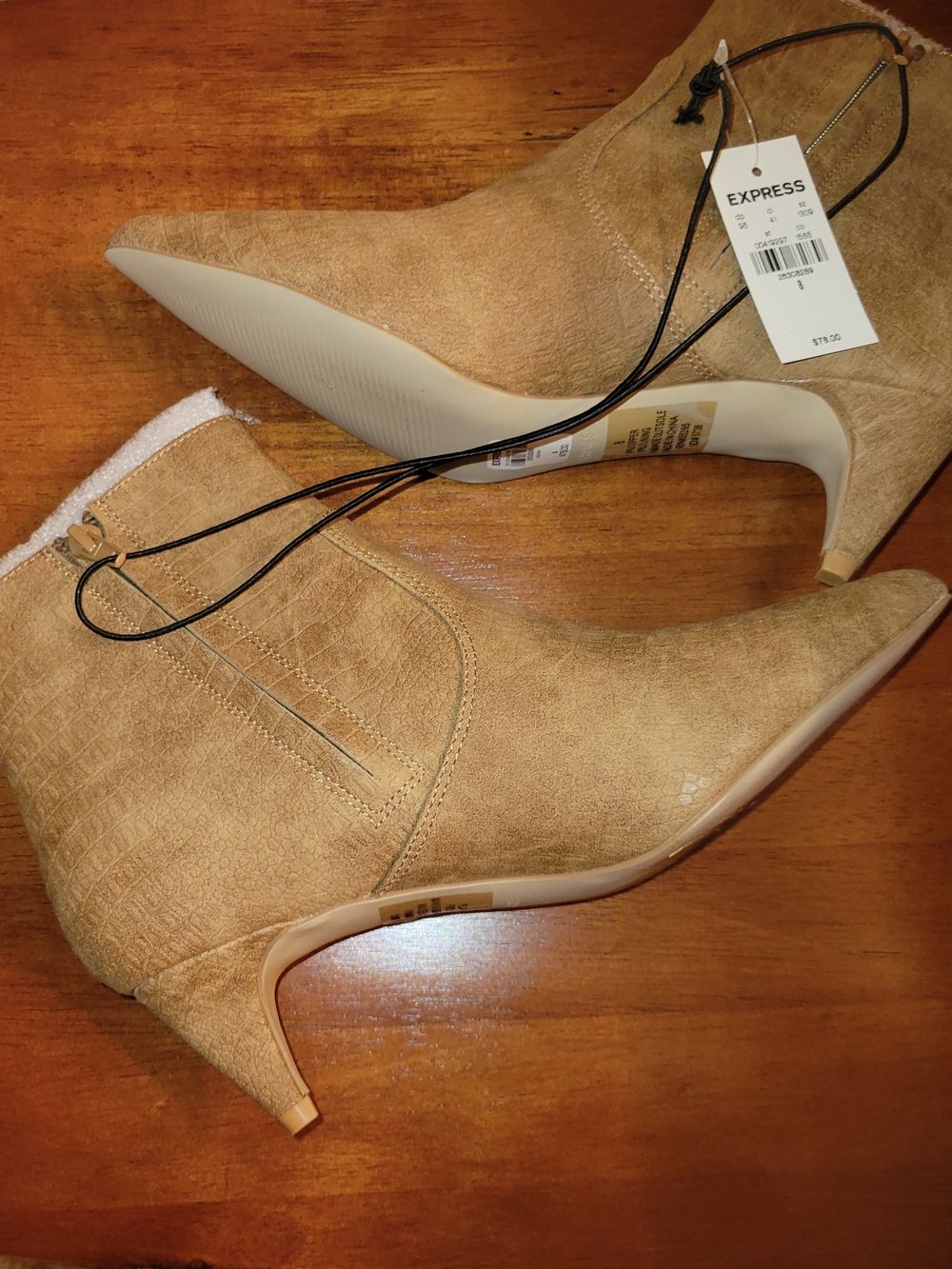 Express Women's Tan Pointed-Toe Kitten Heel Ankle Boots
